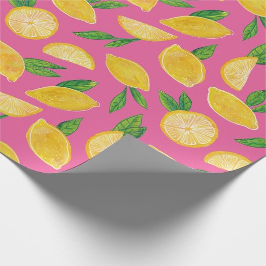 Citrus Lemon Fruit roze patroon Cadeaupapier (Hoek)