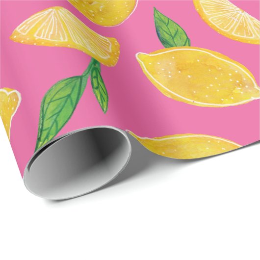 Citrus Lemon Fruit roze patroon Cadeaupapier (Rol Hoek)