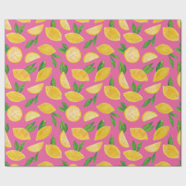 Citrus Lemon Fruit roze patroon Cadeaupapier