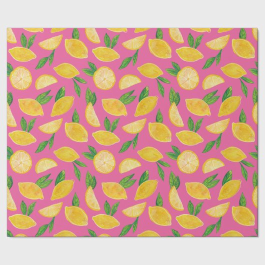 Citrus Lemon Fruit roze patroon Cadeaupapier (Zoom)