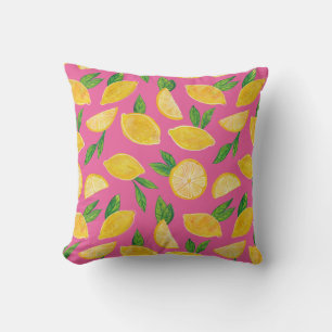 Citrus Lemon Fruit roze patroon Kussen