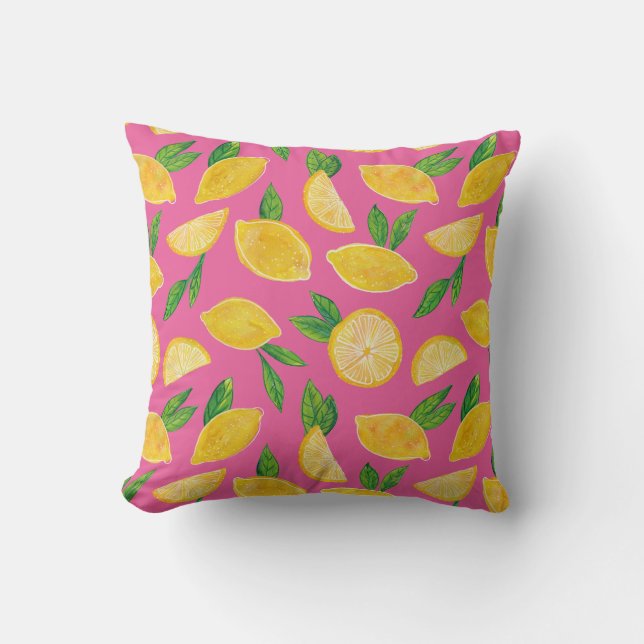 Citrus Lemon Fruit roze patroon Kussen (Voorkant)