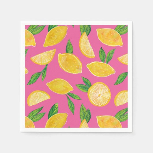 Citrus Lemon Fruit roze patroon Servet (Voorkant)