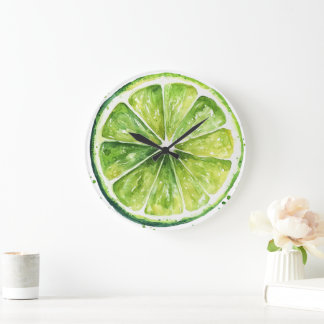 Citrus Lemon Green Fruit Slice Round Clock Grote Klok