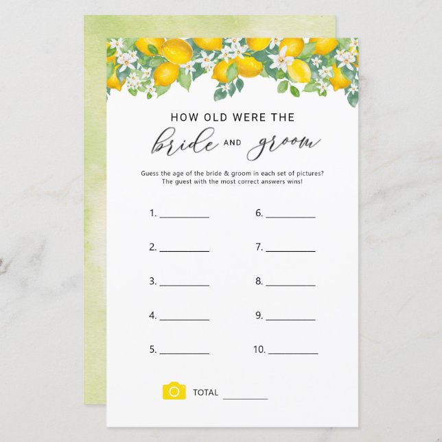 Citrus Lemon Hoe Oud Waren Ze Bruidsspel (Voorkant / Achterkant)