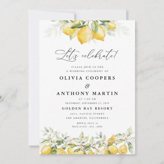 Citrus Lemon huwelijksuitnodiging Kaart (Voorkant)