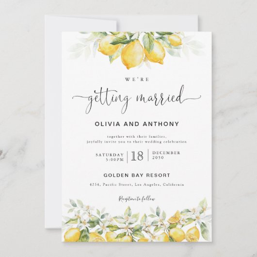 Citrus Lemon huwelijksuitnodiging Kaart (Voorkant)