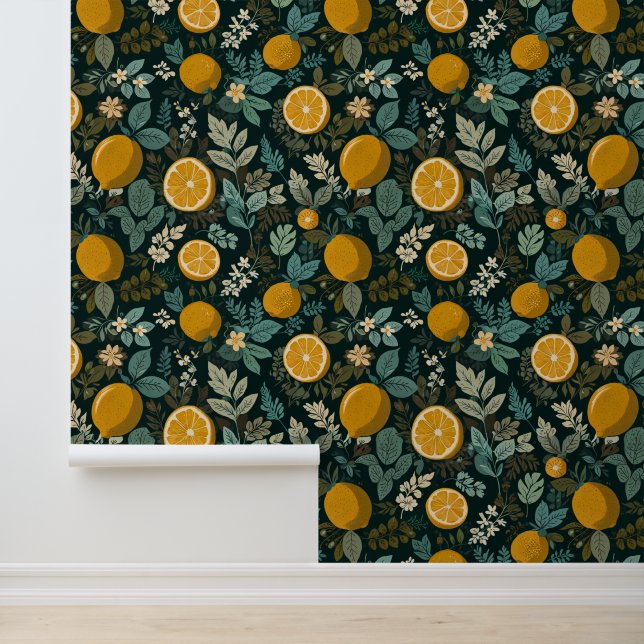 Citrus Lemon Keuken Kwekerij William Morris Mid Ce Behang (Applicatie)