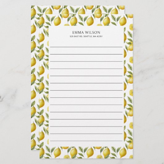 Citrus Lemon Limoen Lined Briefpapier (Voorkant / Achterkant)
