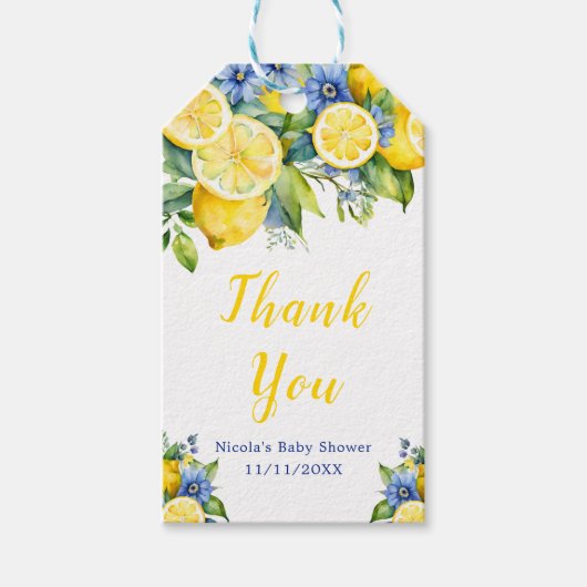 Citrus Lemon Mediterraan Baby shower Cadeaulabel (Voorkant)