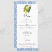 Citrus Lemon Mediterranean Blue Bridal Luncheon Menu (Voorkant / Achterkant)