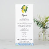 Citrus Lemon Mediterranean Blue Bridal Luncheon Menu (Staand voorkant)