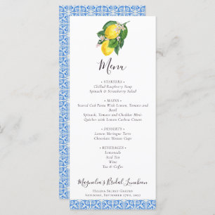 Citrus Lemon Mediterranean Blue Bridal Luncheon Menu