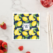 Citrus Lemon Navy Blue Monogram Napkins Servet (Insitu)