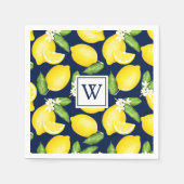 Citrus Lemon Navy Blue Monogram Napkins Servet (Voorkant)