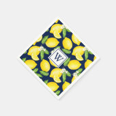 Citrus Lemon Navy Blue Monogram Napkins Servet (Hoek)
