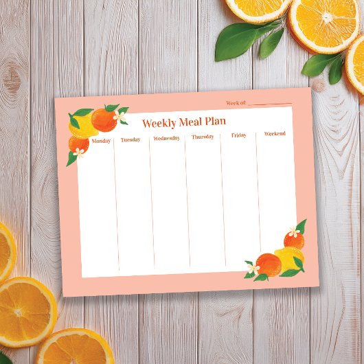 Citrus Lemon Orange Weekly Meal Plan Notepad Notitieblok