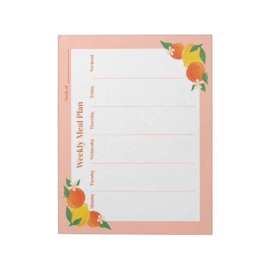 Citrus Lemon Orange Weekly Meal Plan Notepad Notitieblok (Linkerzijde)