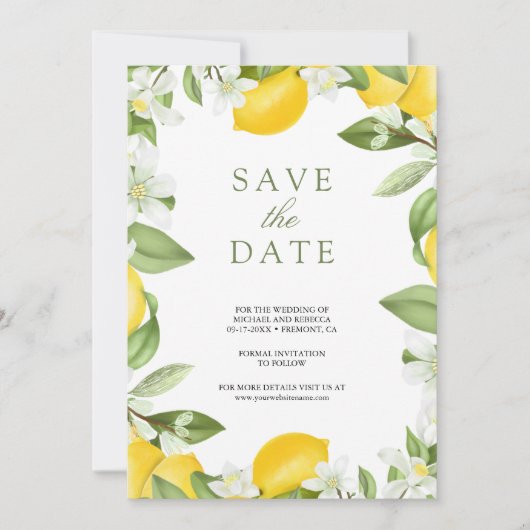 Citrus Lemon Orchard Fotobruiloft Save The Date (Voorkant)