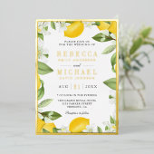 Citrus Lemon Orchard Photo Wedding Gold Folie Uitnodiging (Staand Voorkant)