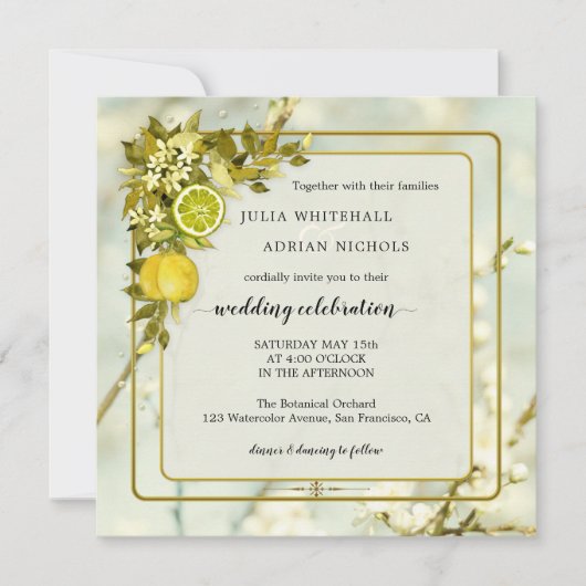 Citrus Lemon Orchard Waterverf Wedding Kaart (Voorkant)