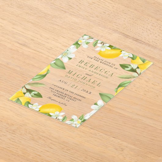 Citrus Lemon Orchard Wedding Acryl Uitnodigingen (Laagn)