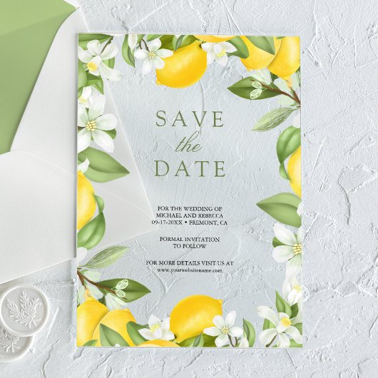 Citrus Lemon Orchard Wedding Save the Date Acryl Uitnodigingen