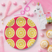 Citrus Lemon Slice Hot Pink & Yellow Papieren Bordje (Feest)