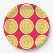 Citrus Lemon Slice Hot Pink & Yellow Papieren Bordje (Voorkant)