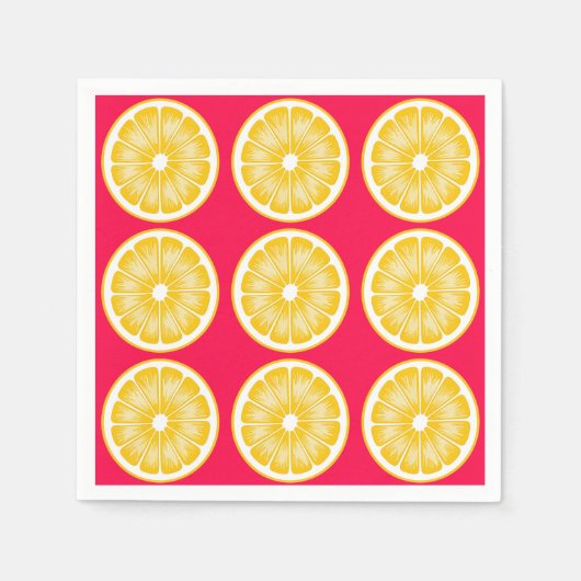 Citrus Lemon Slice Hot Pink & Yellow Servet (Voorkant)