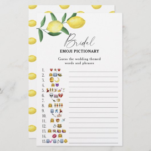 Citrus lemon - vrijgezellenfeest emoji pictionary  (Voorkant / Achterkant)