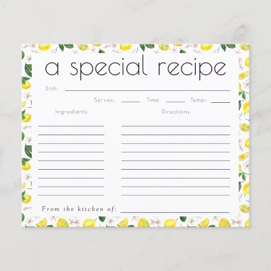 Citrus Lemon Vrijgezellenfeest Recipe Kaart (Voorkant)