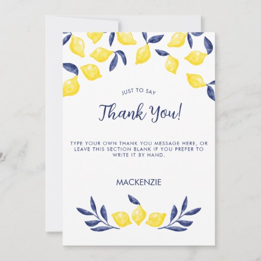Citrus Lemon Waterverf Bedankkaart (Voorkant)