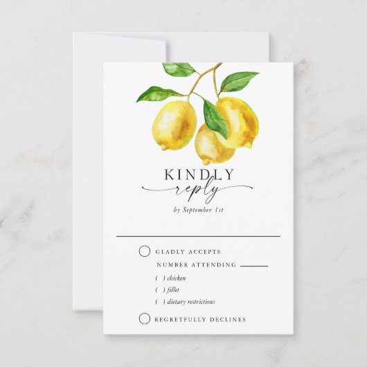 Citrus Lemon Waterverf Maaltijd Keuze RSVP Kaartje (Voorkant)