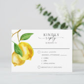 Citrus Lemon Waterverf Maaltijdkeuze RSVP Card (Staand voorkant)