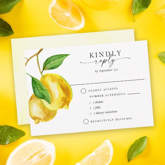Citrus Lemon Waterverf Maaltijdkeuze RSVP Card