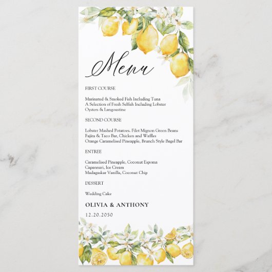 Citrus Lemon Wedding Menu (Voorkant)
