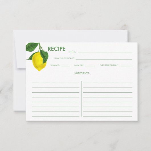 Citrus Lemon Yellow Green Recipe Card (Voorkant)
