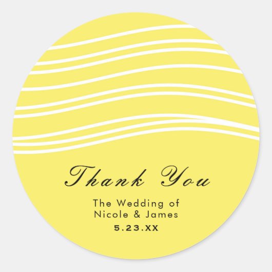 Citrus Lemon Yellow & White Wave Modern Wedding Ronde Sticker (Voorkant)