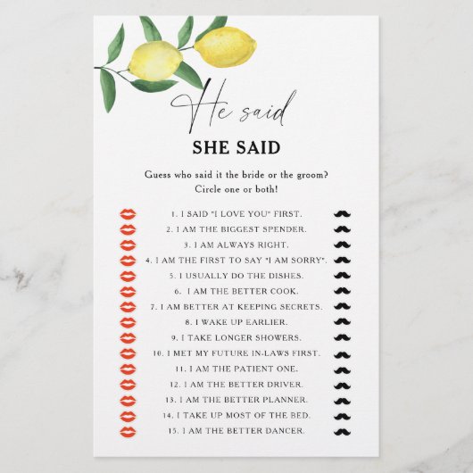 Citrus lemon zei dat ze vrijgezellenfeest spel zei (Voorkant)