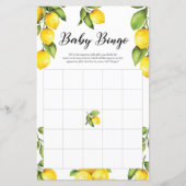Citrus Lemons Baby shower Bingo Game Kaart (Voorkant)