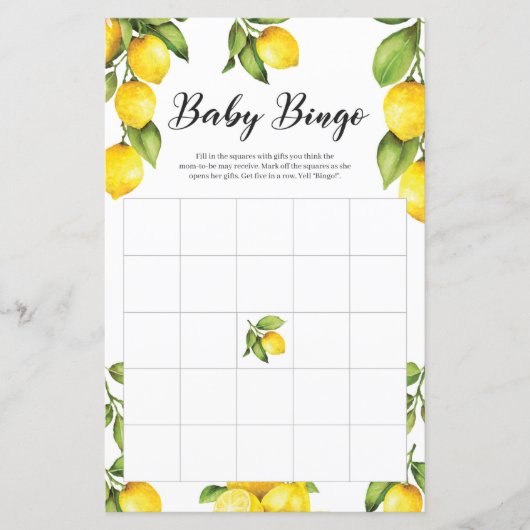 Citrus Lemons Baby shower Bingo Game Kaart (Voorkant)