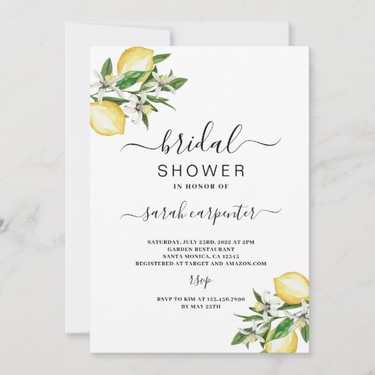 Citrus Lemons Bridal Douche uitnodiging (Voorkant)