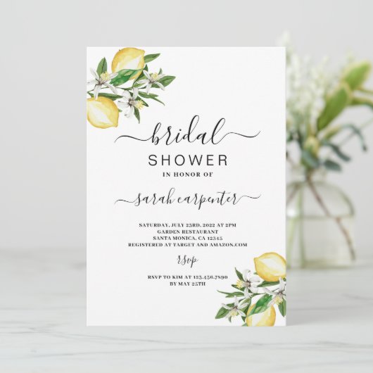 Citrus Lemons Bridal Douche uitnodiging (Staand voorkant)