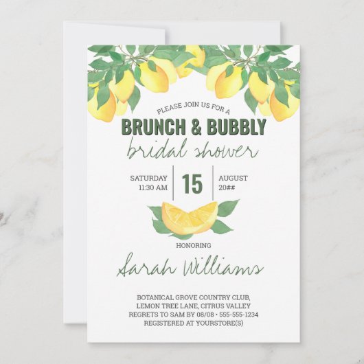 Citrus Lemons Brunch & Bubbly Vrijgezellenfeest Kaart (Voorkant)