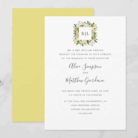 Citrus Lemons en verlaat de officiële bruiloft voo Kaart (Voorkant / Achterkant)