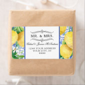 Citrus Lemons Greenery Wreath Blue en White Tegel Etiket (Insitu)