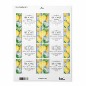 Citrus Lemons Greenery Wreath Blue en White Tegel Etiket (Full Sheet)