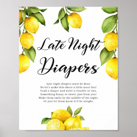Citrus Lemons Late Night Diapers Game Sign Poster (Voorkant)