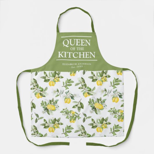 Citrus Lemons Queen of the Kitchen Name Schort (Voorkant)